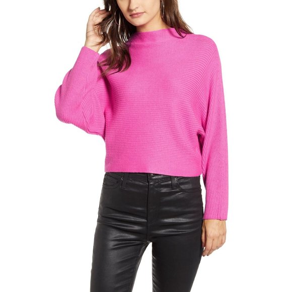 Crop Knit Pullover Sweater Hot Pink Xs 
